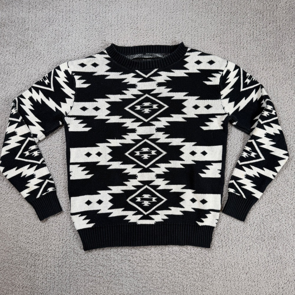 The Narrows Mens Southwestern Geometric Intarsia Knit Crewneck Sweater Aztec Tri